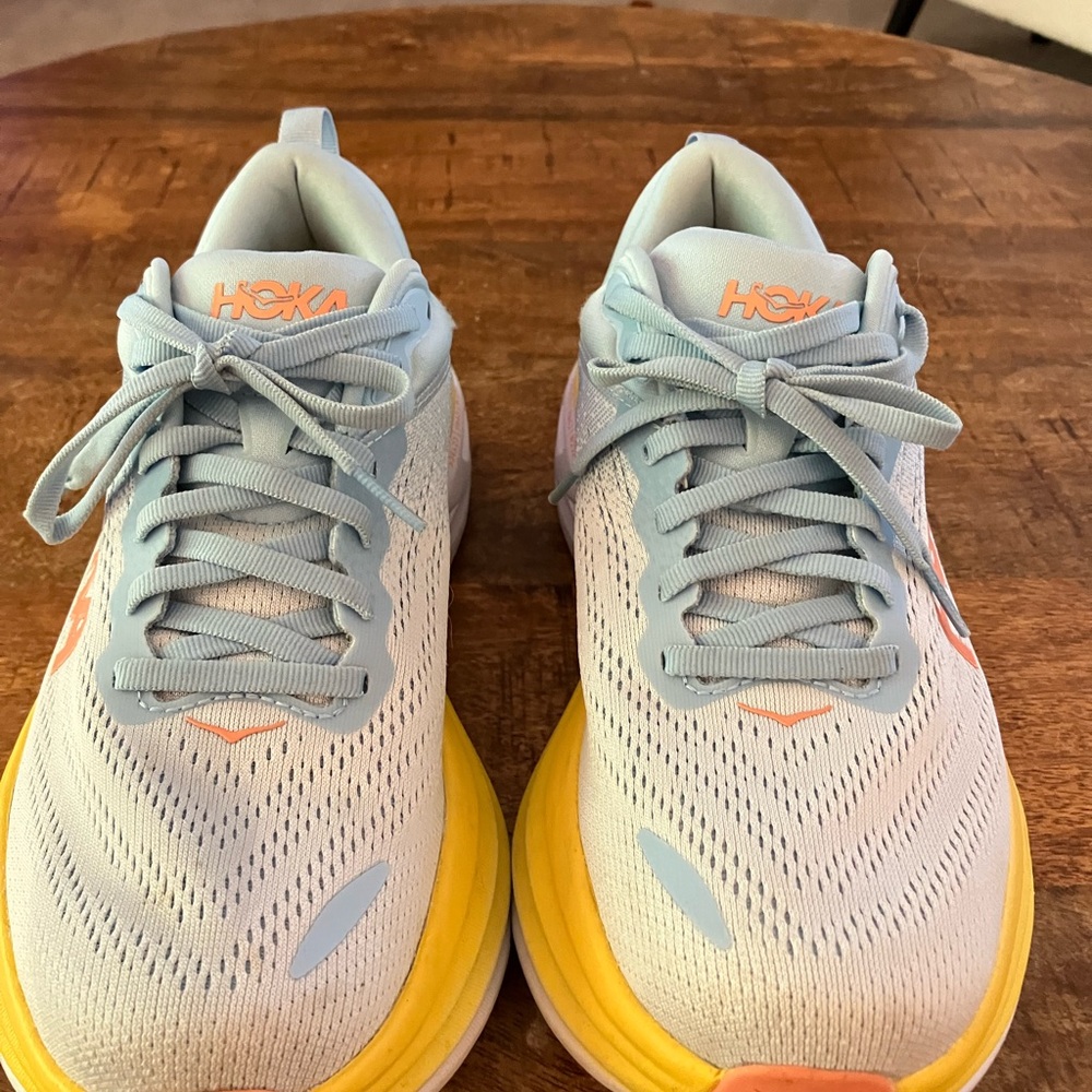 Hoka Sky Blue and Yellow Athletic Shoes - Picture 3 of 5